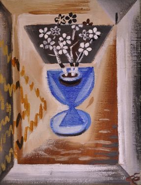 Bunch of flowers in the blue vase