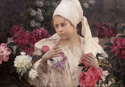 Dívka s květy pivoněk