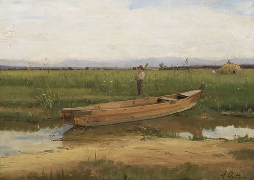 Summer landscape with punt