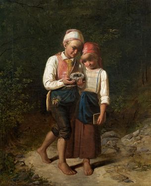 Children with bird nest