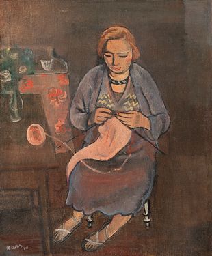 Žena při pletení