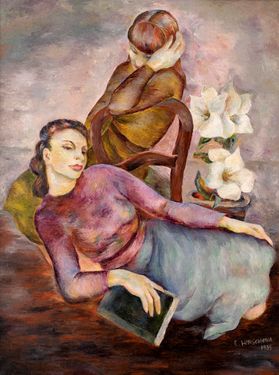 Two Women with Amaryllis