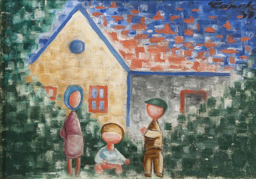 Children and a house