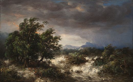 Mountain scenery in a storm