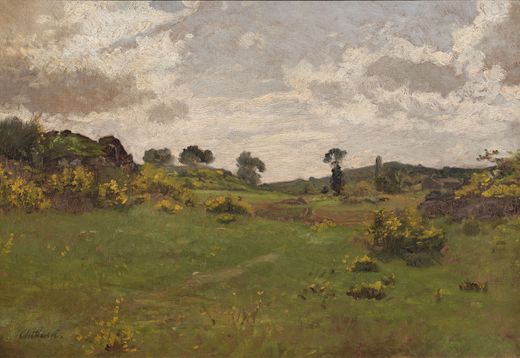 Landscape with flowering pear tree