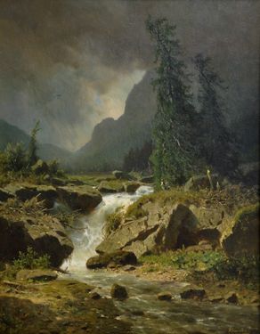 Landscape in the storm with waterfall