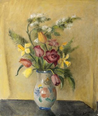 Květiny v malovaném džbánku