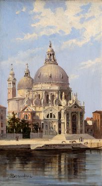 View of the Ca’ d’ Oro Palace (Golden Palace) and the Church of Santa Maria della Salute in Venice (pandan)