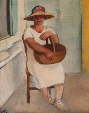 Sitting girl with a basket