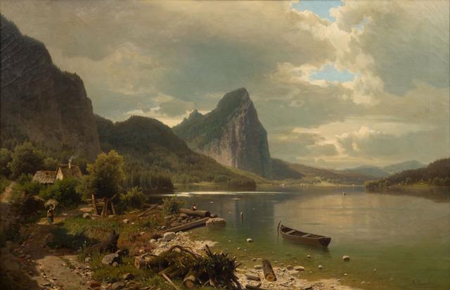 Jezero Mondsee s pohledem na Dračí skálu