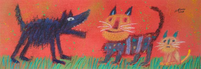 Rozčilený pes a klidné kočky