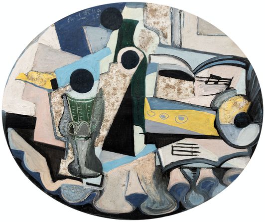 Still life with glass and clarinet