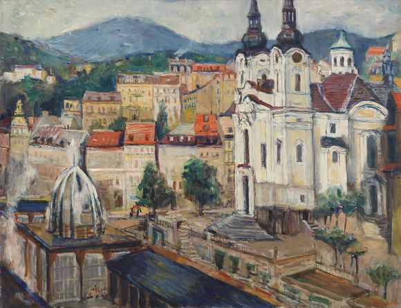 Vřídlo s kostelem sv. Máří Magdalény v Karlových Varech