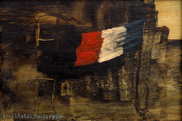 Flag in front of the Louvre